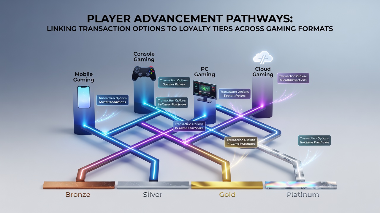 Illustration of loyalty tier dashboard displaying transaction history across slots, live games, and mobile interfaces