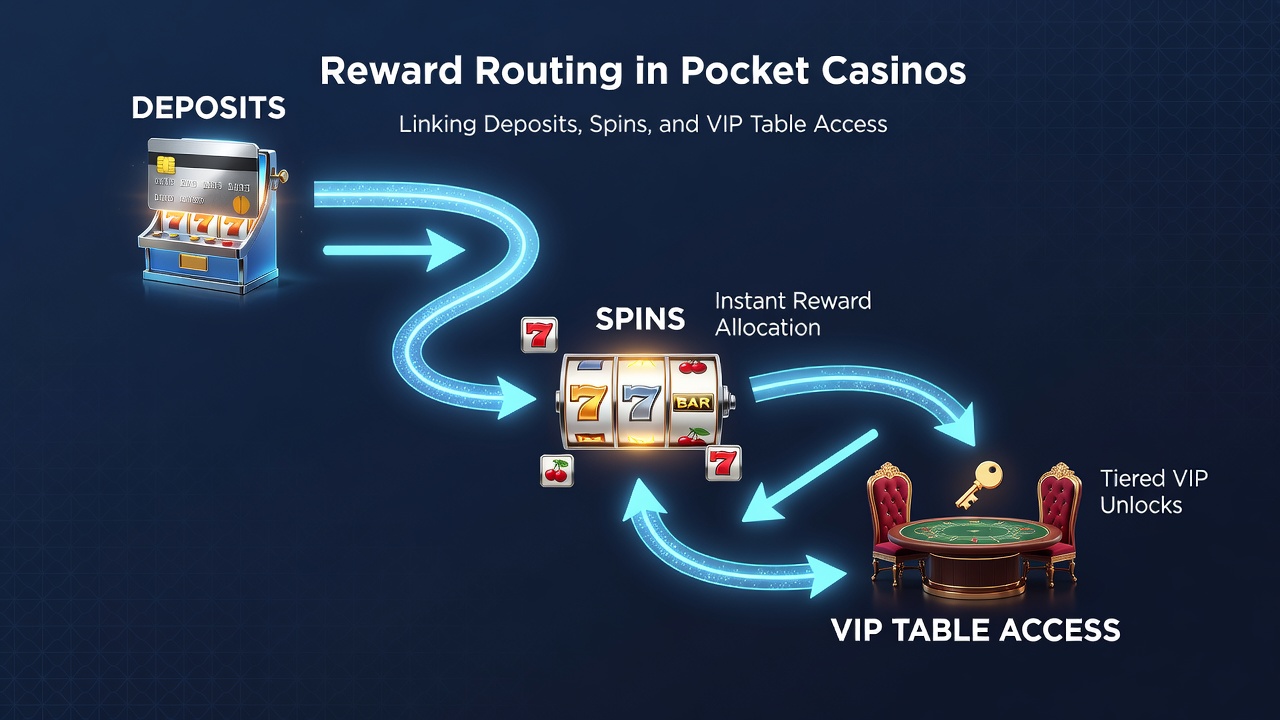 Diagram showing the flow from mobile spins to VIP table access in pocket casino environments