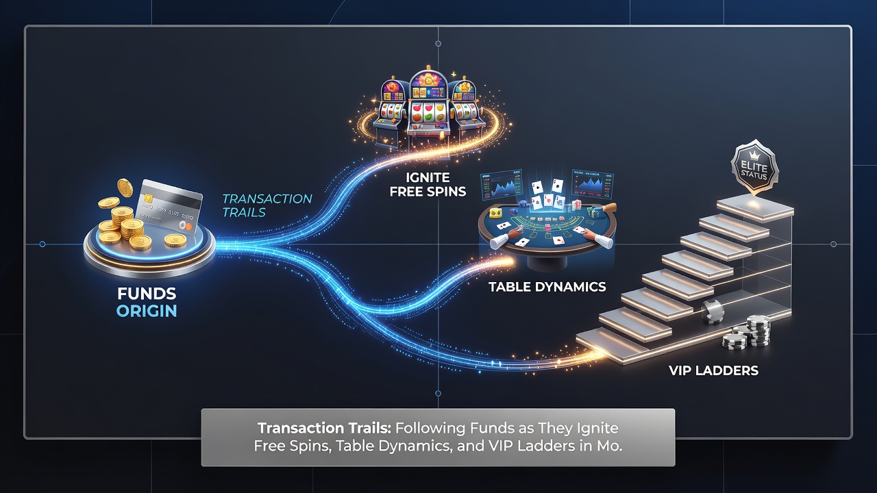 Dashboard view of a mobile VIP ladder with transaction history, spin credits, and table access indicators highlighted