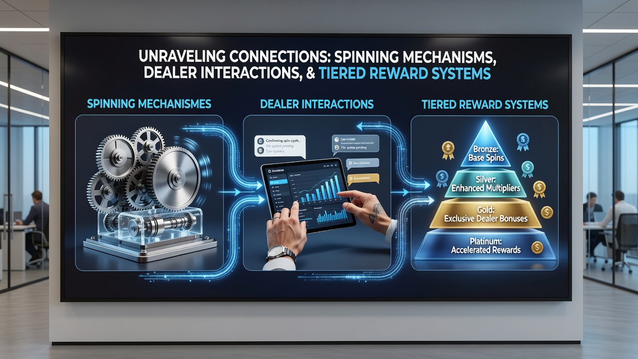 Handheld screen showing tiered rewards dashboard linking slot activity to live dealer privileges