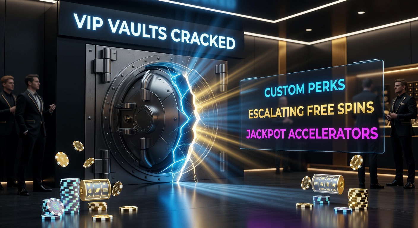 Animated free spins counter escalating upward with multiplier badges and VIP tier icons against a casino backdrop